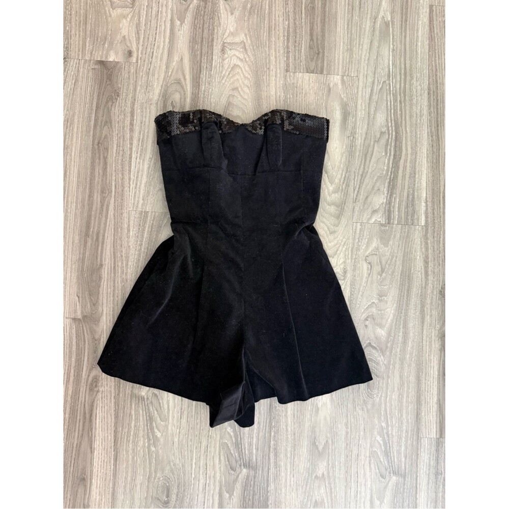 Betsey Johnson Couture Black Velvet Strapless Romper Sequin Party Playsuit